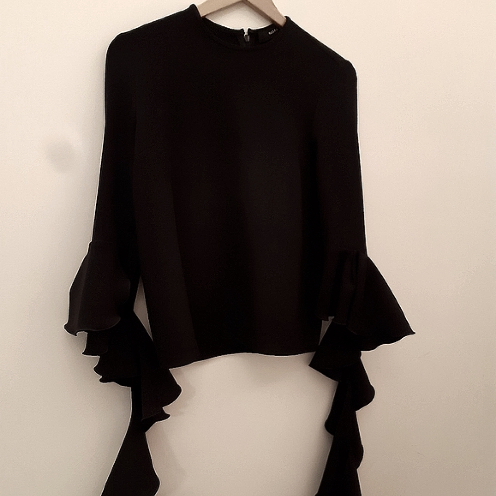 Ellery Emmeline Frill Sleeve Top - Black Size 6 - Picture 1 of 3